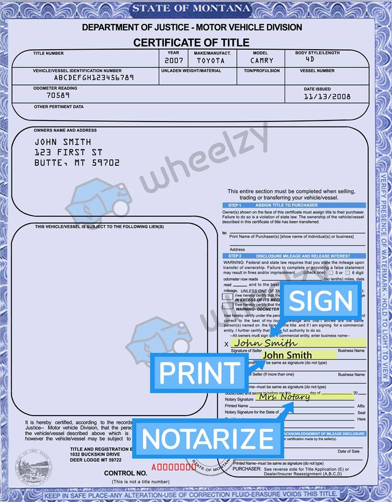 How to Sign Your Car Title in Montana. Including DMV Title Sample Picture