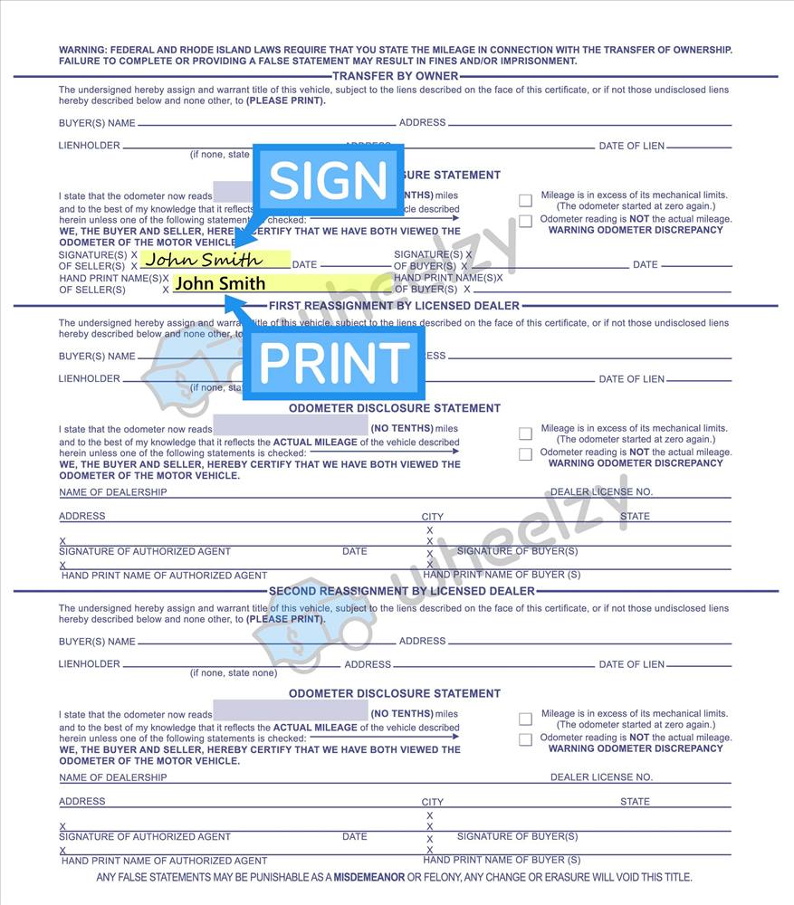 How to Sign Your Car Title in Rhode Island. Including DMV Title Sample