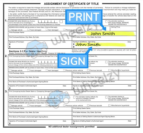 How to Sign Your Car Title in Wisconsin. Including DMV Title Sample Picture