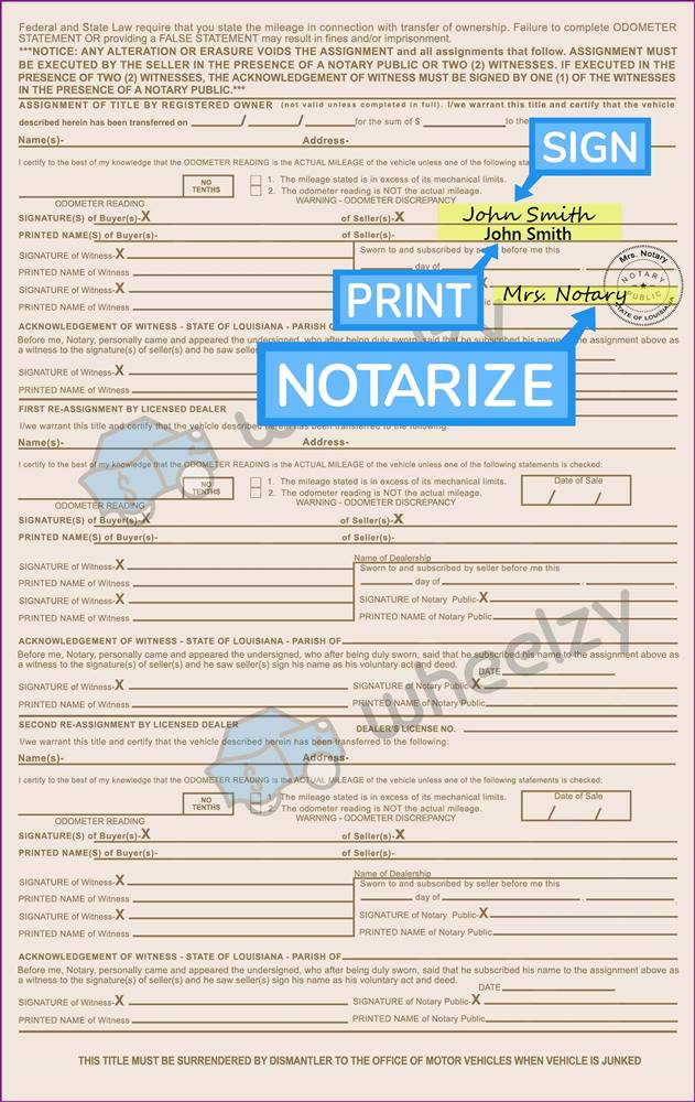 How To Sign Your Car Title In Louisiana Including Dmv Title Sample Picture