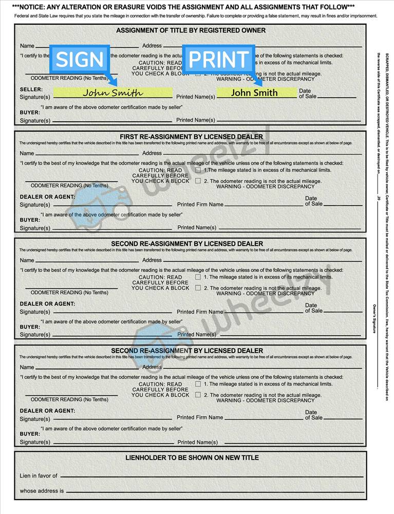 assignment of vehicle title by owner