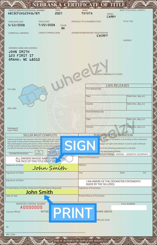 How to Sign Your Car Title in Nebraska. Including DMV Title Sample Picture