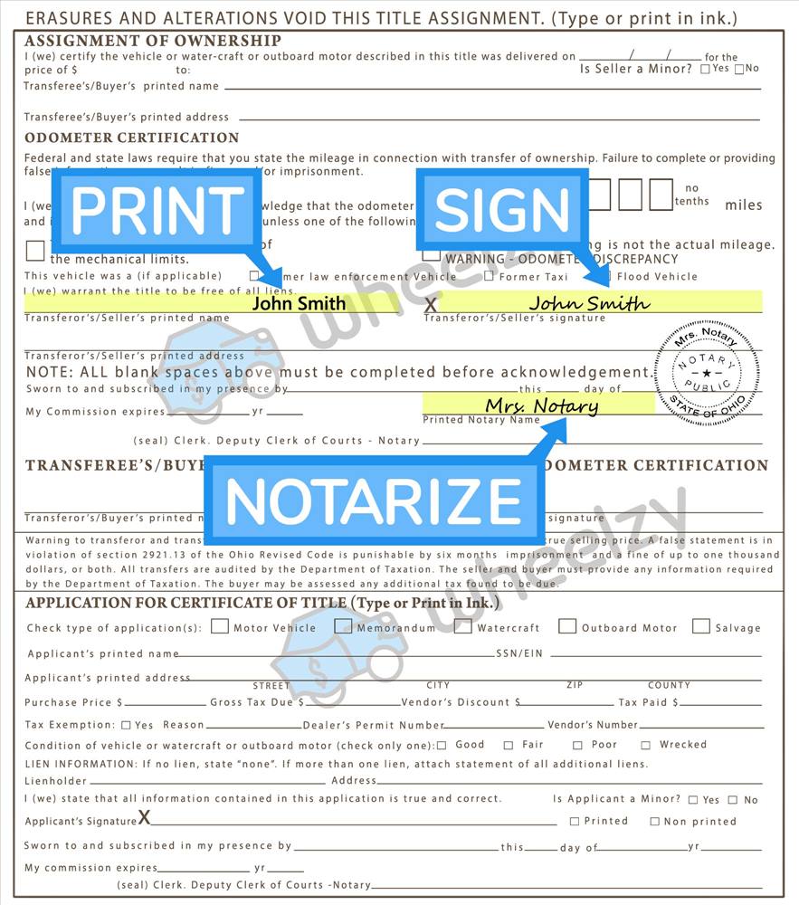how to fill out a title when selling a car in ohio