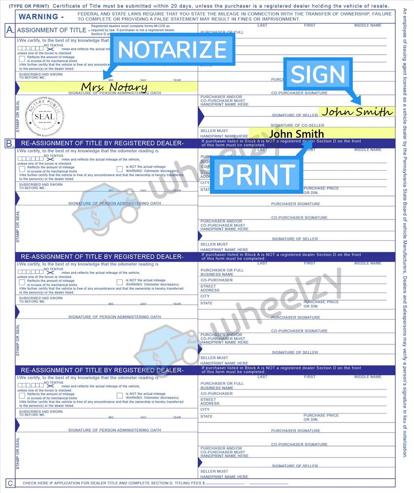 How To Sign Your Car Title In Pennsylvania Including Dmv Title Sample Picture