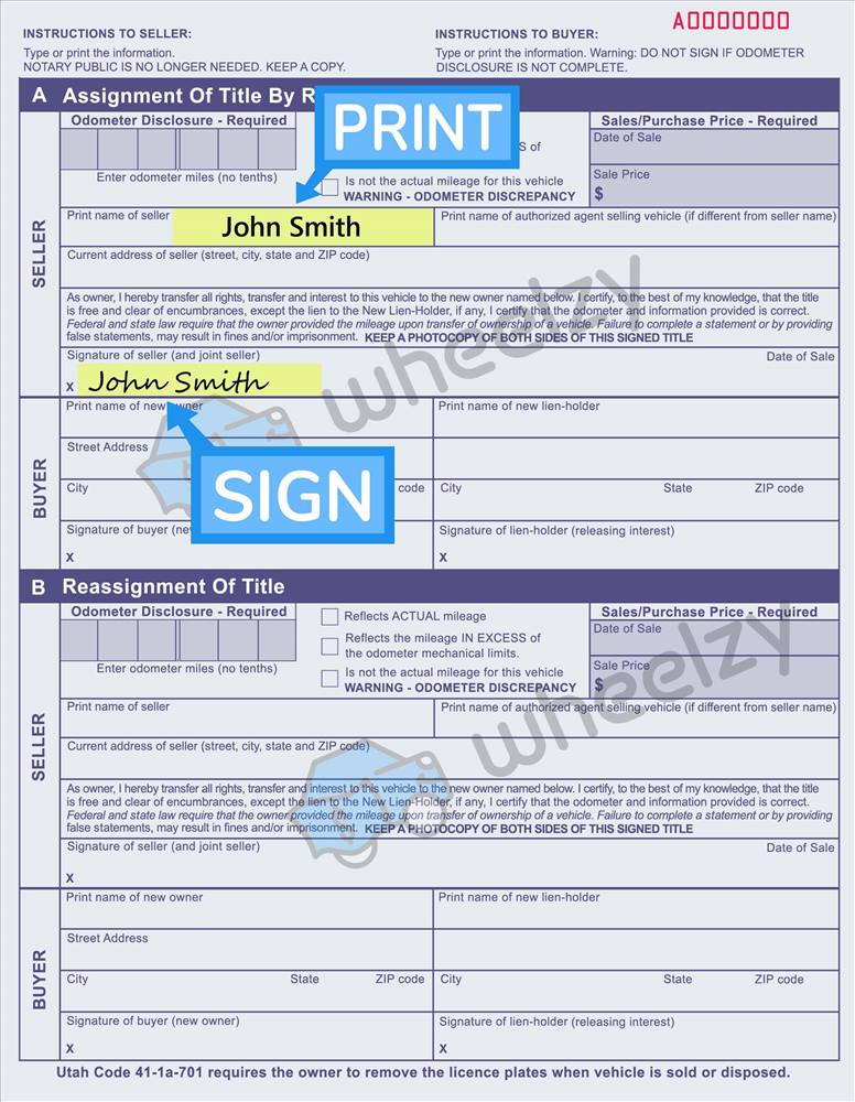 How to Sign Your Car Title in Utah. Including DMV Title Sample Picture