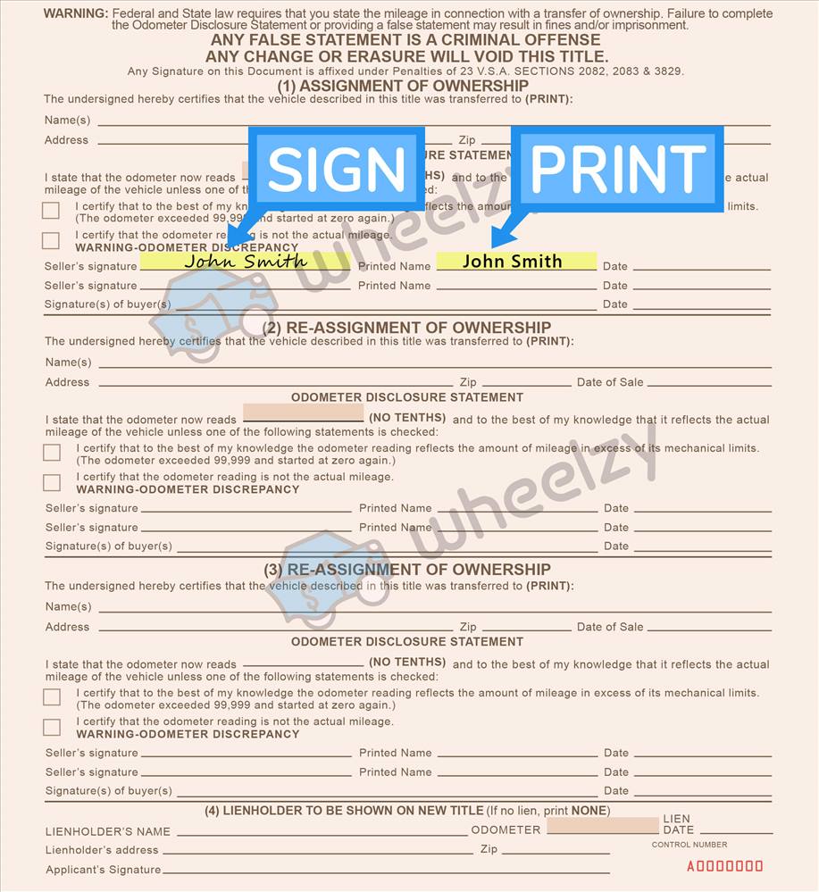 How To Sign Your Car Title In Vermont Including Dmv Title Sample Picture