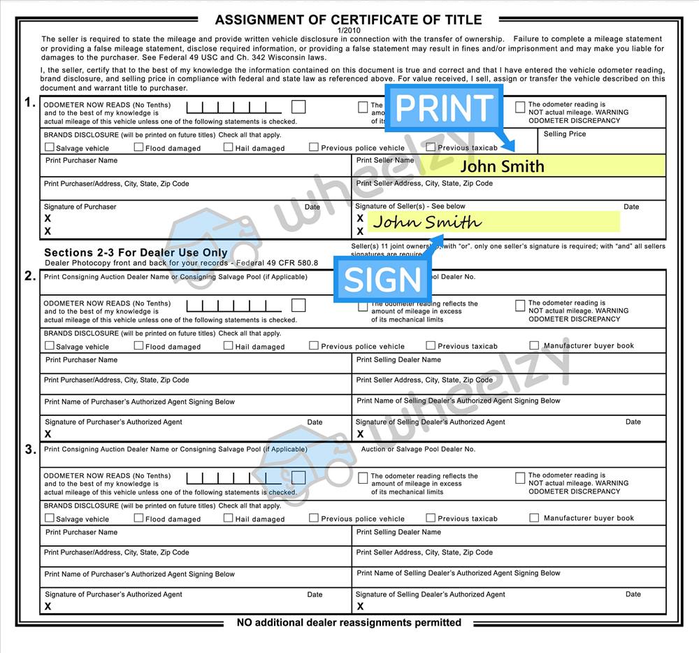 How to Sign Your Car Title in Wisconsin. Including DMV Title Sample Picture