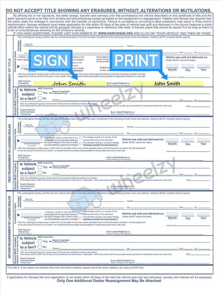 How To Sign Your Car Title In Kansas Including Dmv Title Sample Picture