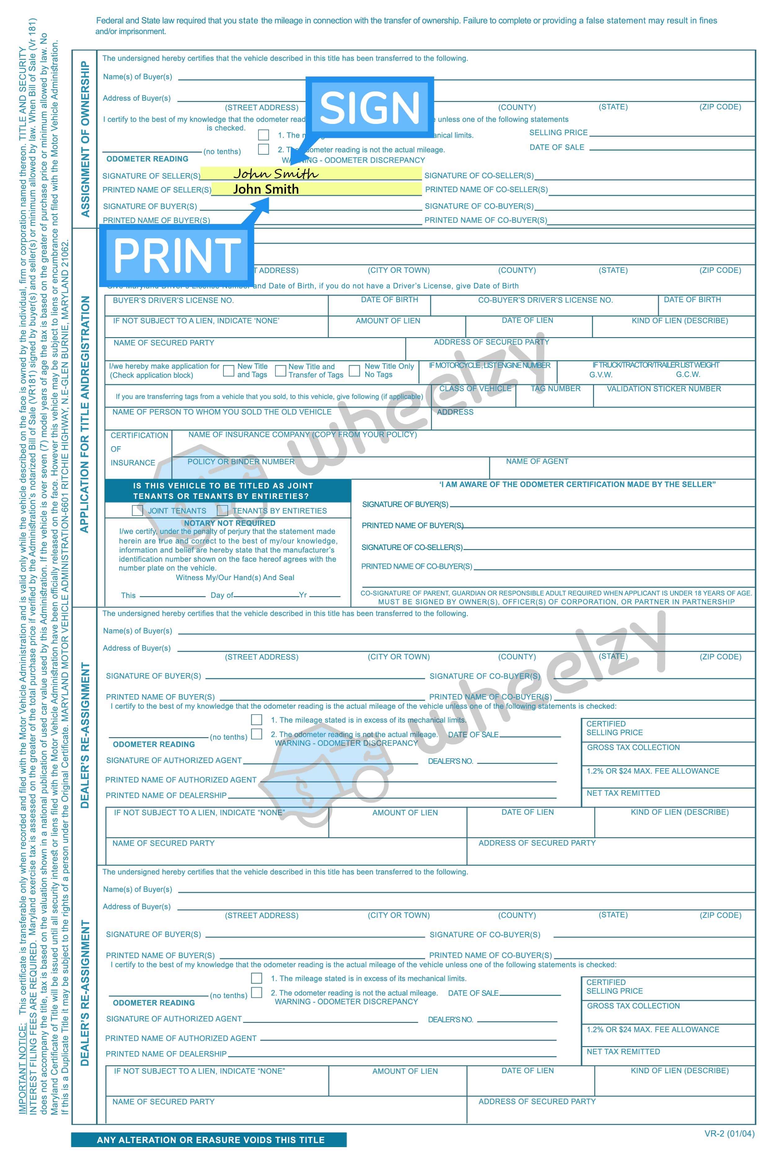 How to Sign Your Car Title in Maryland. Including DMV Title Sample Picture