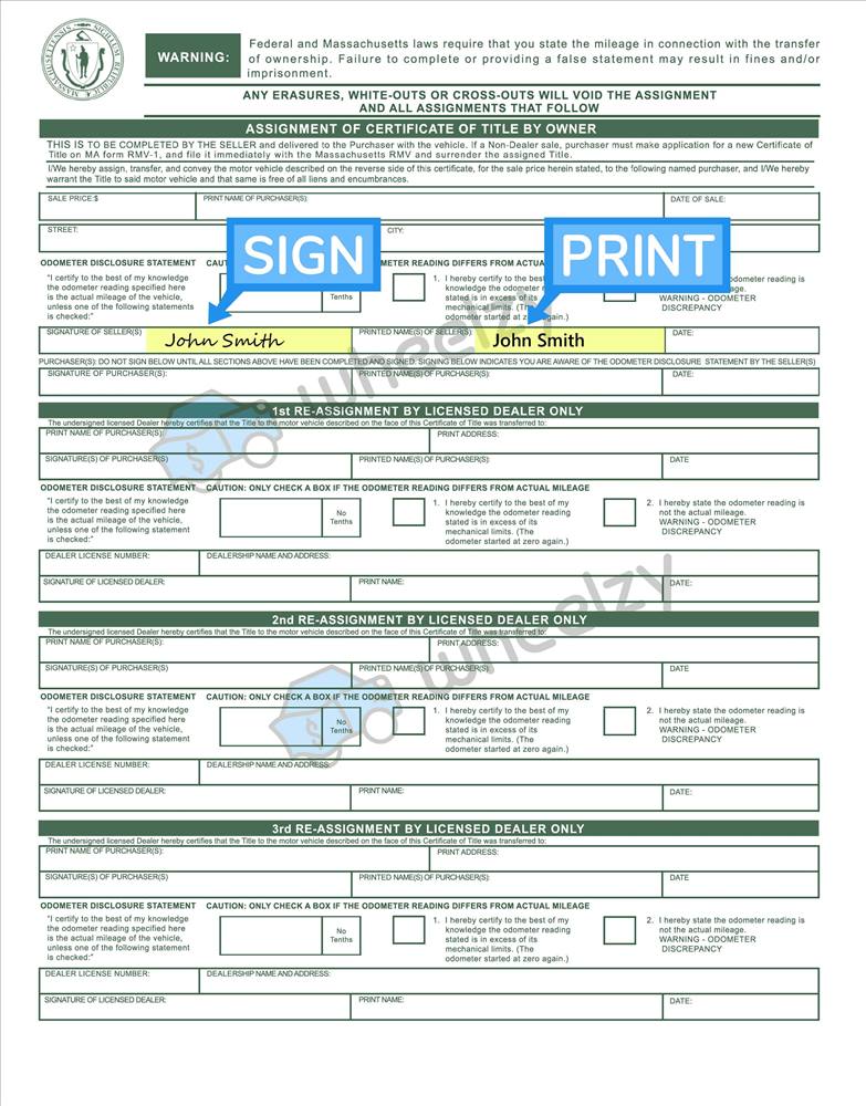 How To Sign Your Car Title In Massachusetts Including Dmv Title Sample Picture