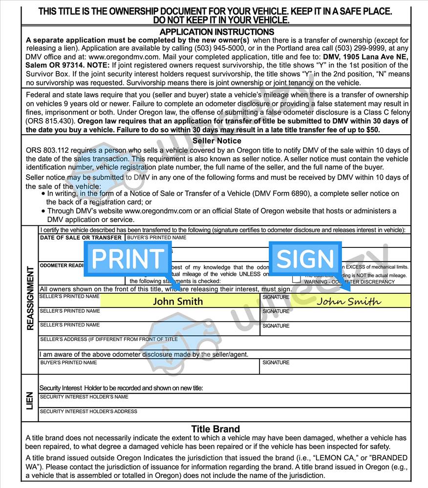 How To Sign Your Car Title In Oregon Including Dmv Title Sample Picture 9885