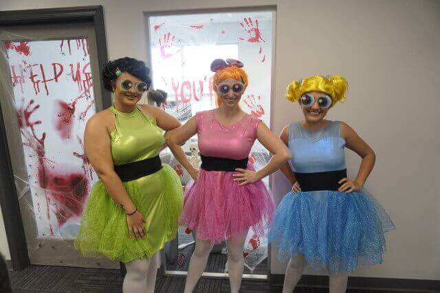 Girls dressed as the powerpuff girls