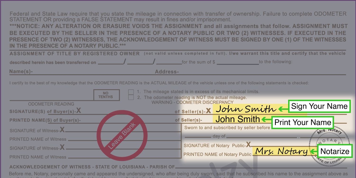 How to Sign Your Title in Louisiana (image)
