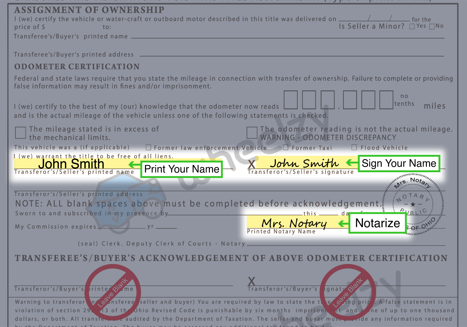 How to Sign Your Car Title in Ohio. Including DMV Title Sample Picture