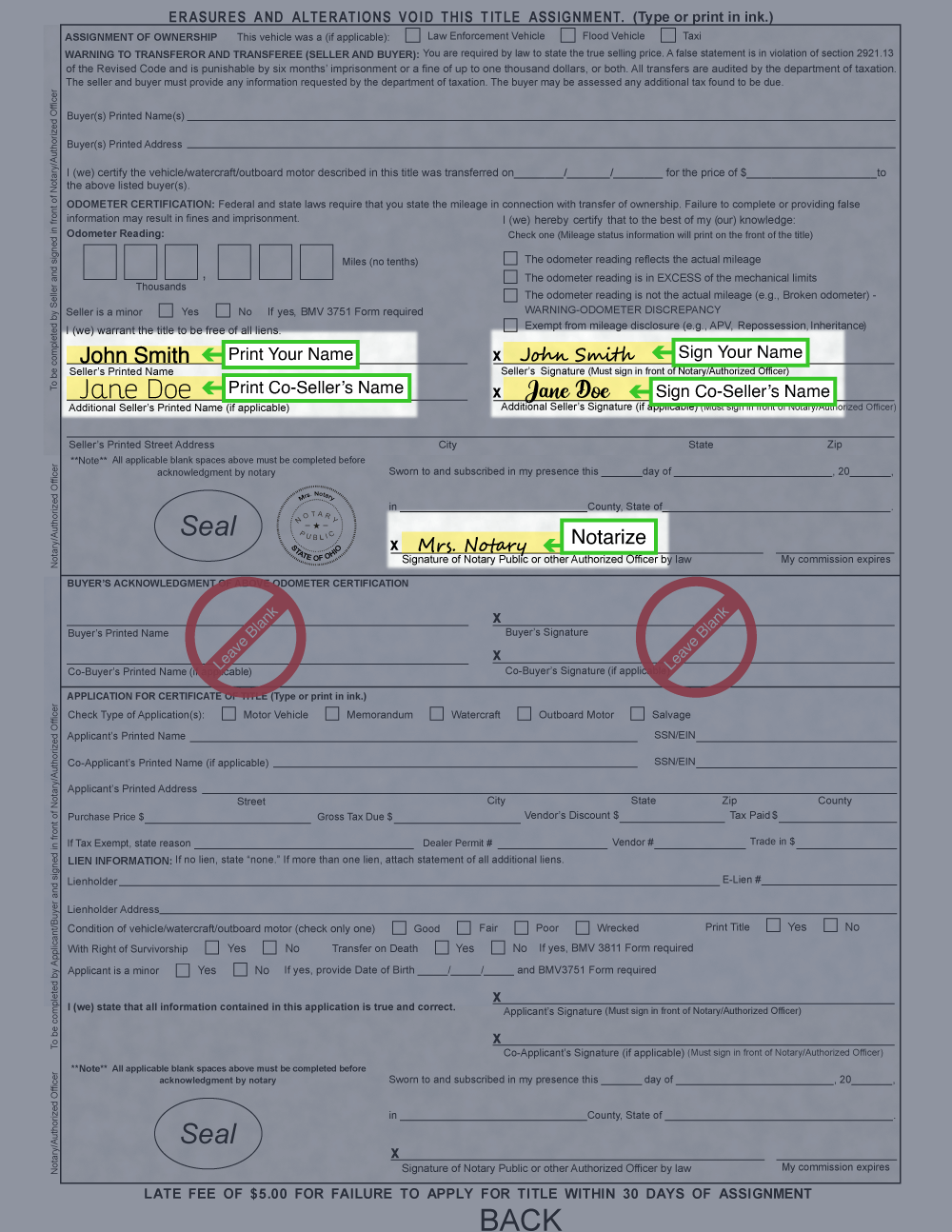 How to Sign Your Title in Ohio (image)