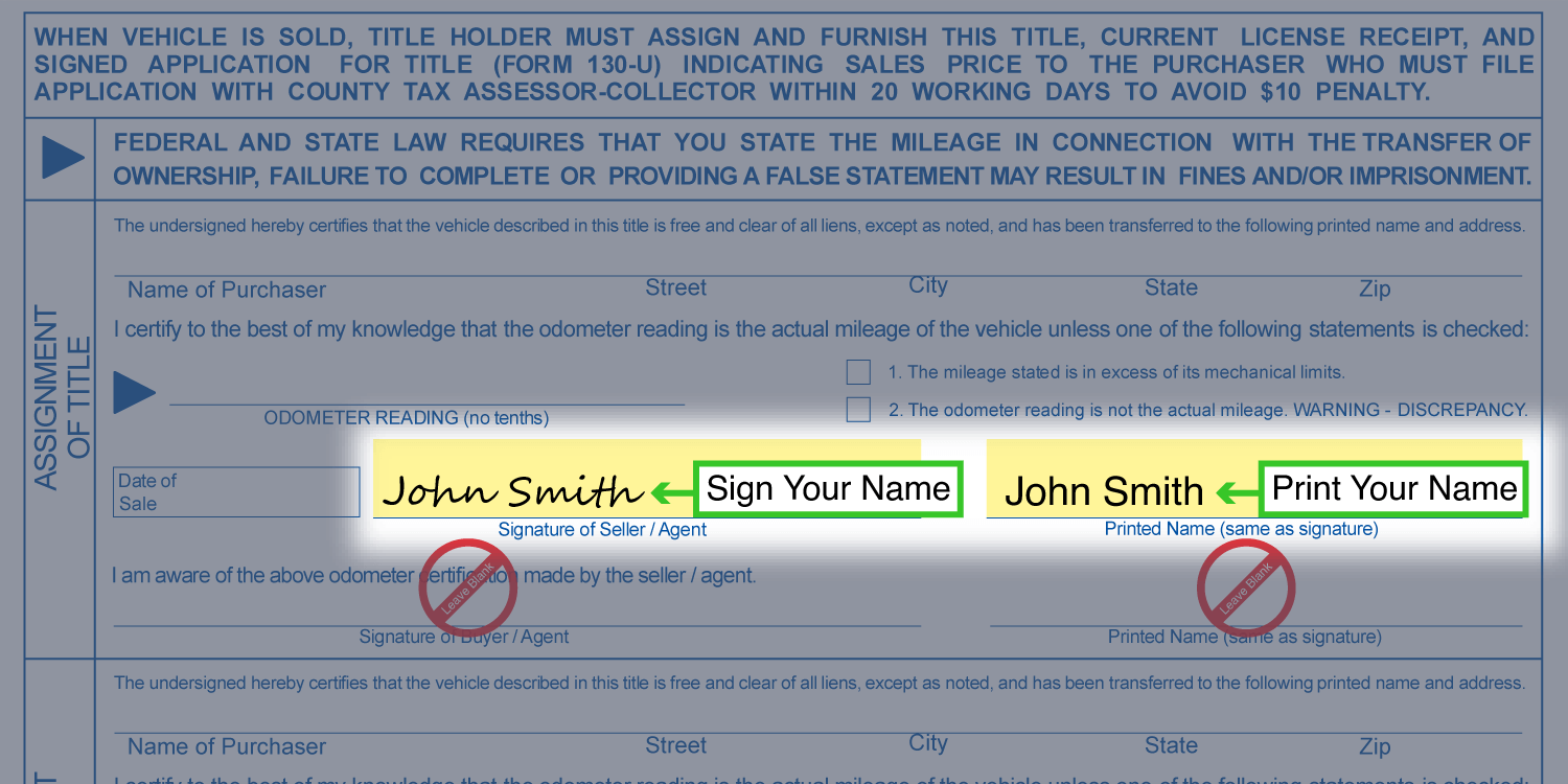 How To Sign Your Car Title In Texas Including DMV Title Sample Picture