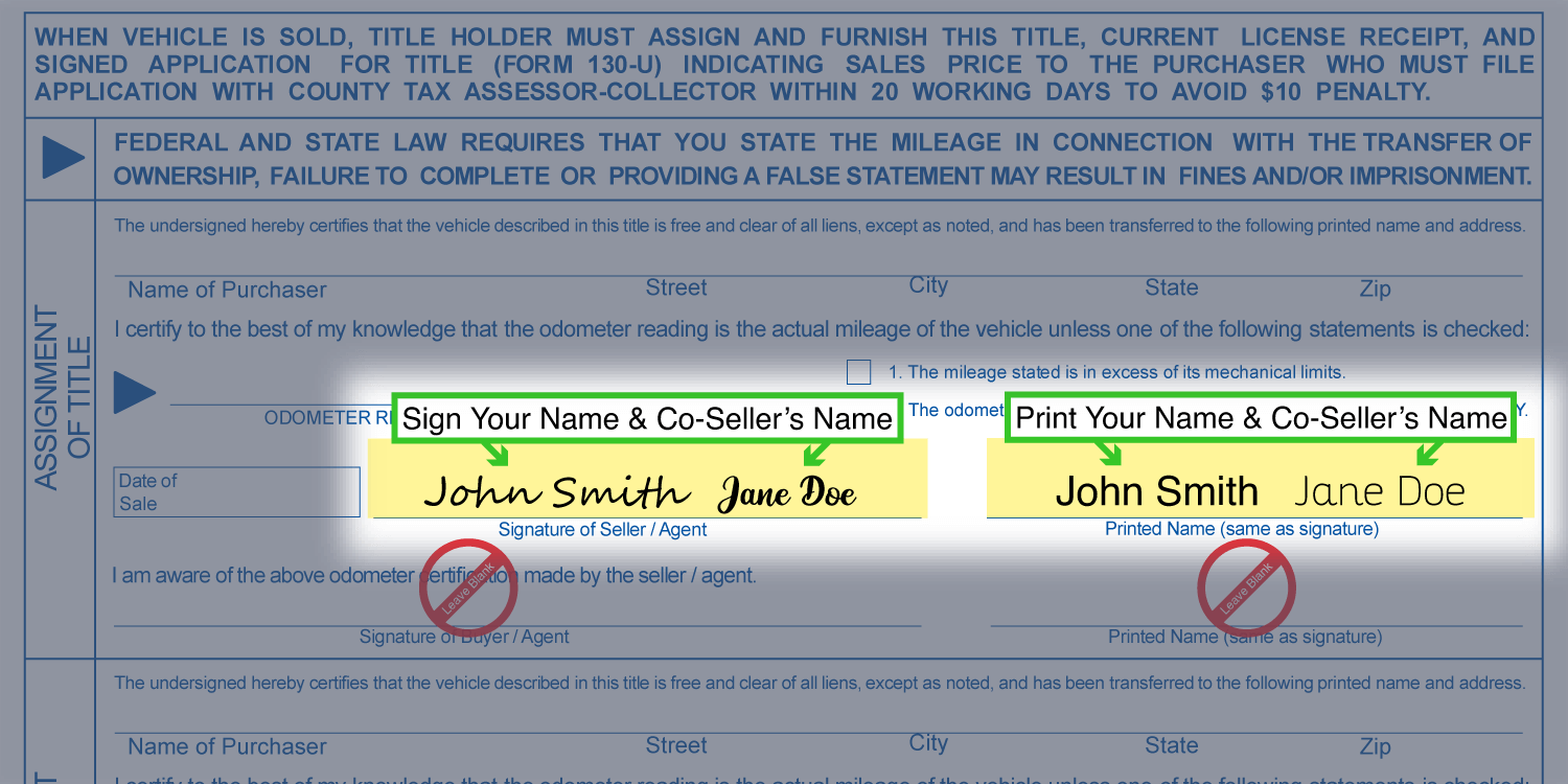 How To Sign Your Car Title In Texas Including DMV Title Sample Picture